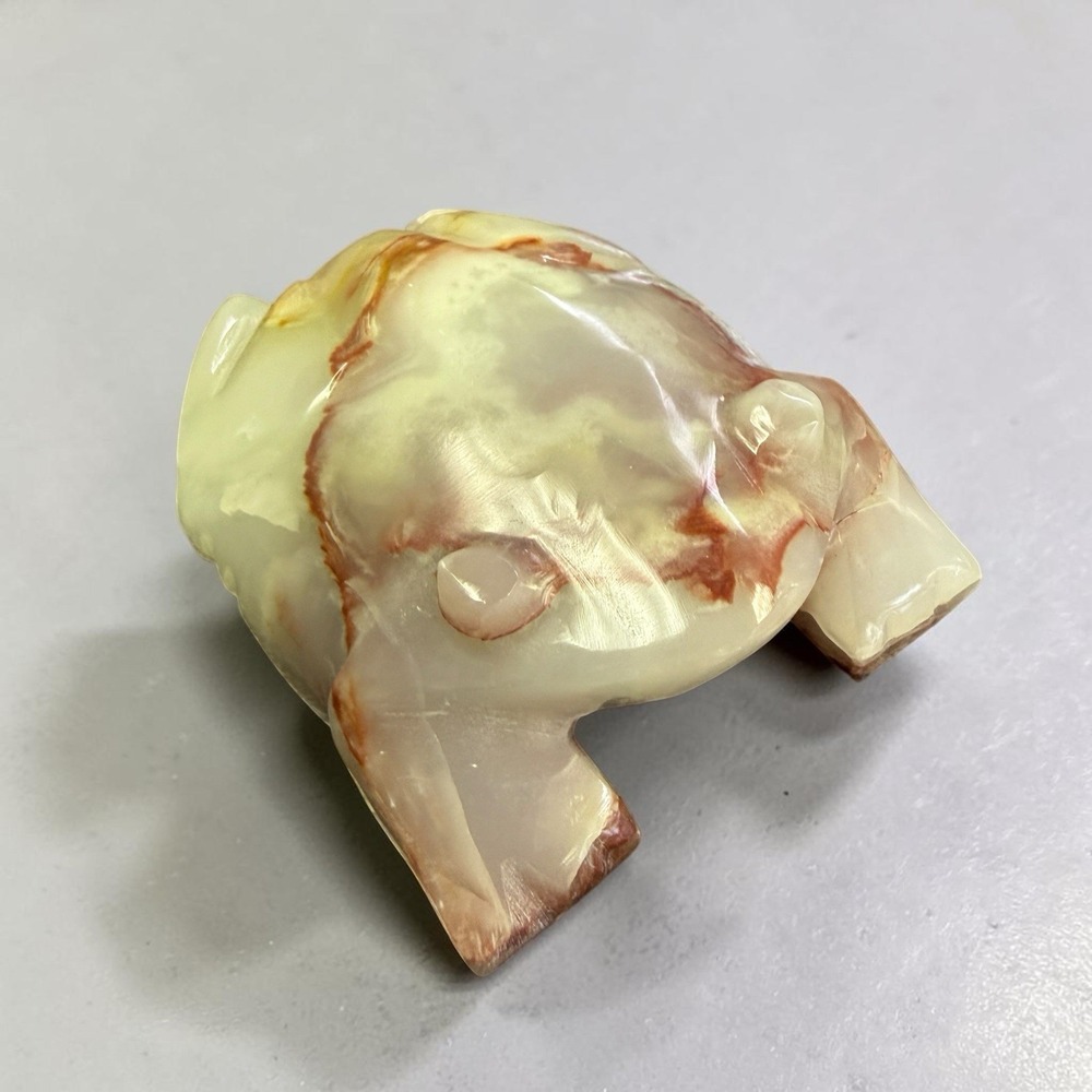 Vintage 4.25" Green Onyx Agate Marble Hand Carved Polished Frog Toad Paperweight